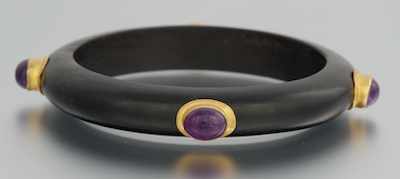 Appraisal: A Carved Mahogany Bangle With Amethyst and Vermeil Carved with