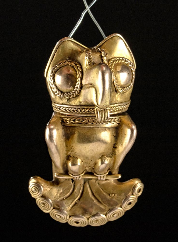 Appraisal: Fine Tairona Tumbaga Owl Pendant Poporo Pre-Columbian Colombia Tairona ca