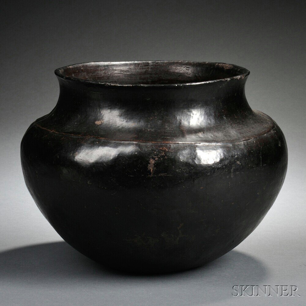 Appraisal: San Juan Polished Blackware Bowl with high shoulder and flared