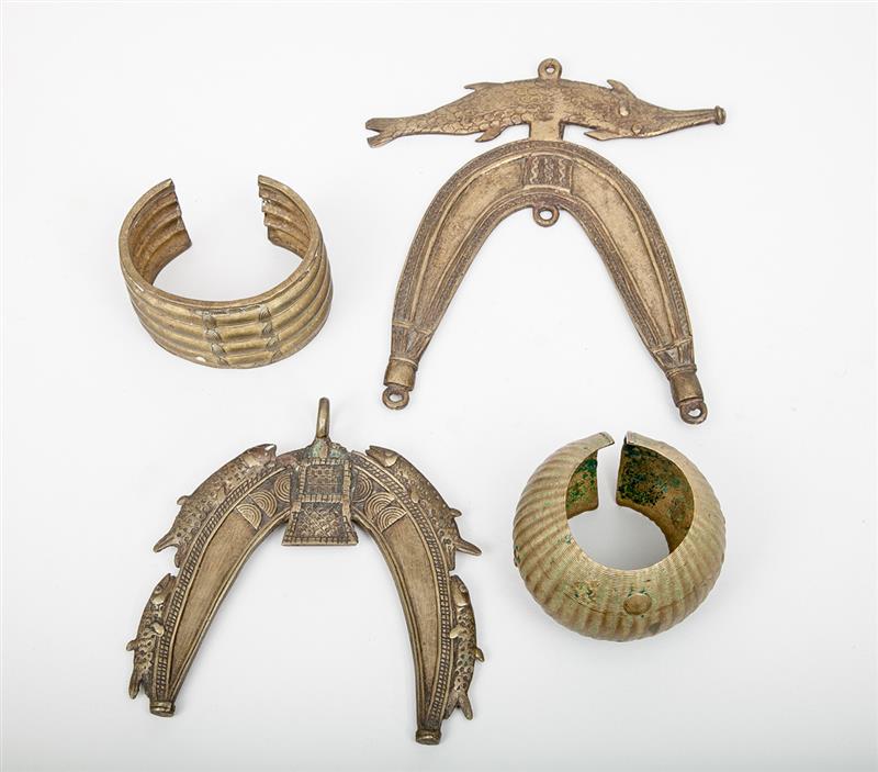 Appraisal: Two African Bronze Neck Ornaments and Two African Bronze Bracelets