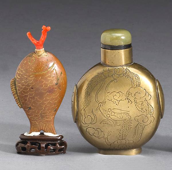 Appraisal: Two metal snuff bottles Late Qing Dynasty and Later The