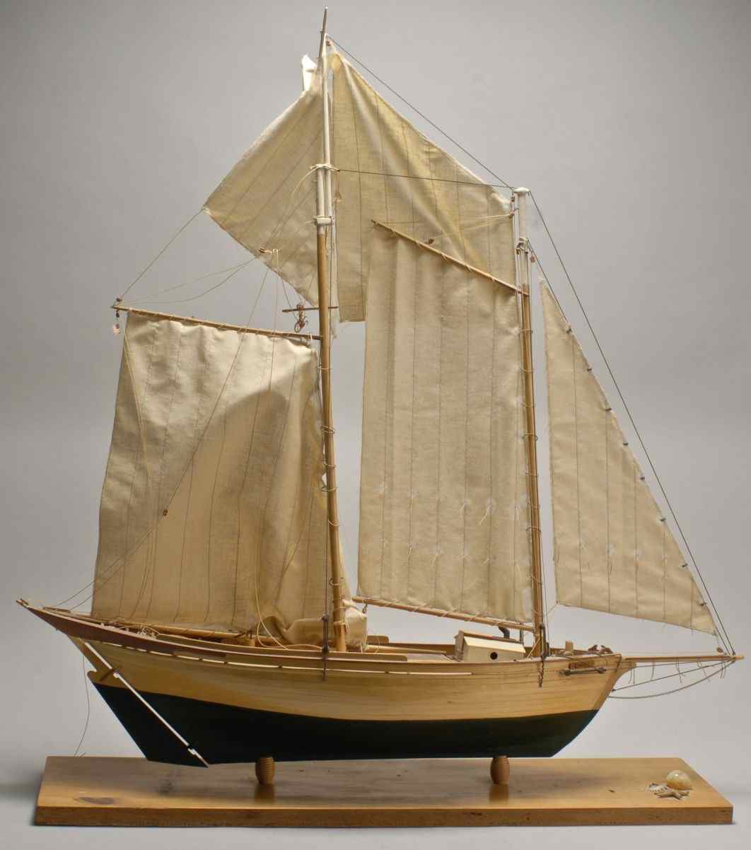 Appraisal: MODEL OF A TWO-MASTED SCHOONERLaid-up construction Hollow hull Rigging needs