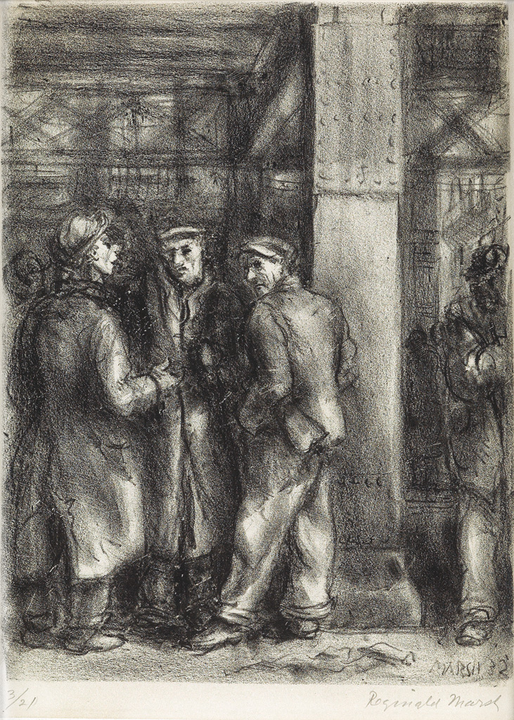 Appraisal: REGINALD MARSH The Bowery--Upright Lithograph on Chine appliqu x mm