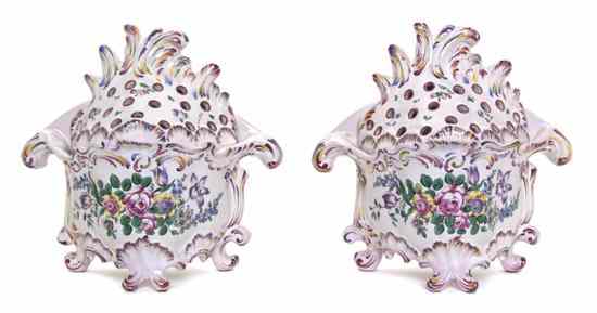 Appraisal: A Pair of Faience Wall Pockets each of cartouche form