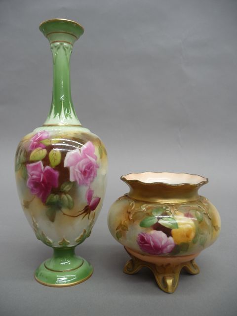 Appraisal: A Royal Worcester small globular footed blush vase enriched with