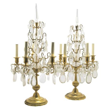 Appraisal: Pair of Rococo Style Gilt-Metal and Glass Five-Light Girandoles Estimate