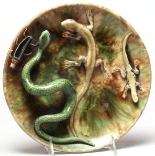 Appraisal: Small Palisseyware Majolica Plate Depicting a snake lizards and a