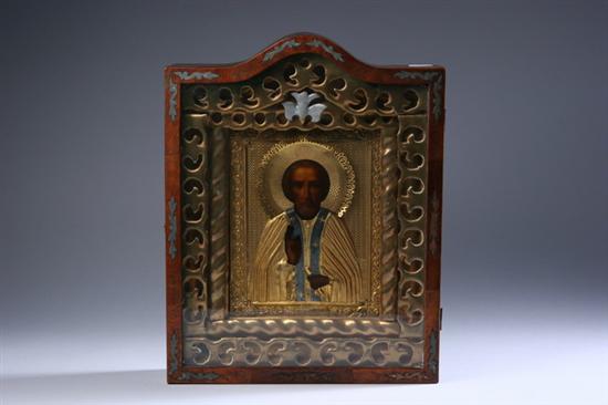 Appraisal: RUSSIAN WOOD CASED ICON OF ST JOHN THE MUCH SUFFERING