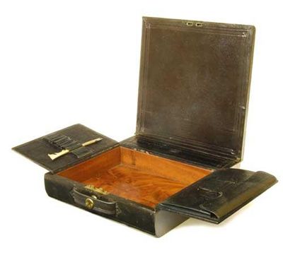 Appraisal: A Victorian leather writing box by Wells Lambe having stamped