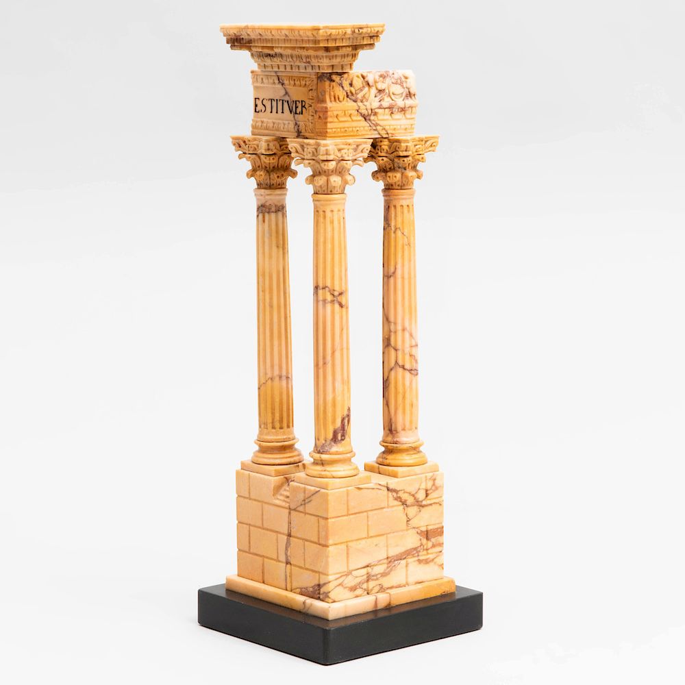 Appraisal: Italian Siena Marble Model of Temple Ruins On a marble