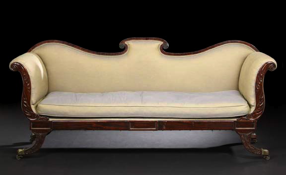 Appraisal: Late Regency Mahogany Settee early th century the shaped and