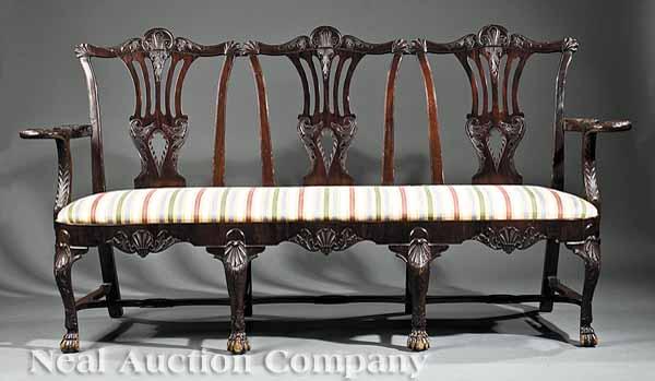 Appraisal: A Good Antique Chippendale-Style Carved Mahogany Triple Back Settee acanthus-carved