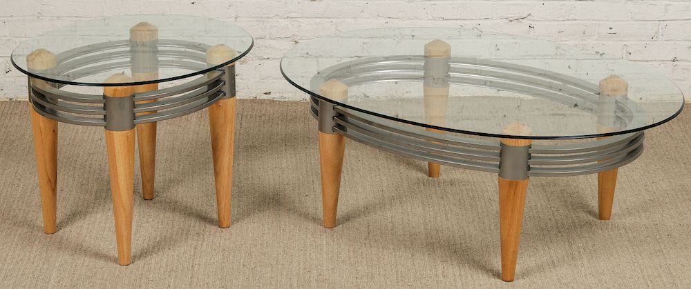 Appraisal: Two Modern Glass Top Coffee Tables Two Modern Glass Top