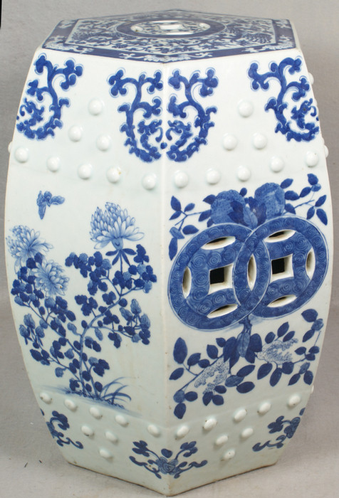 Appraisal: Chinese blue and white hexagonal garden seat c h minor