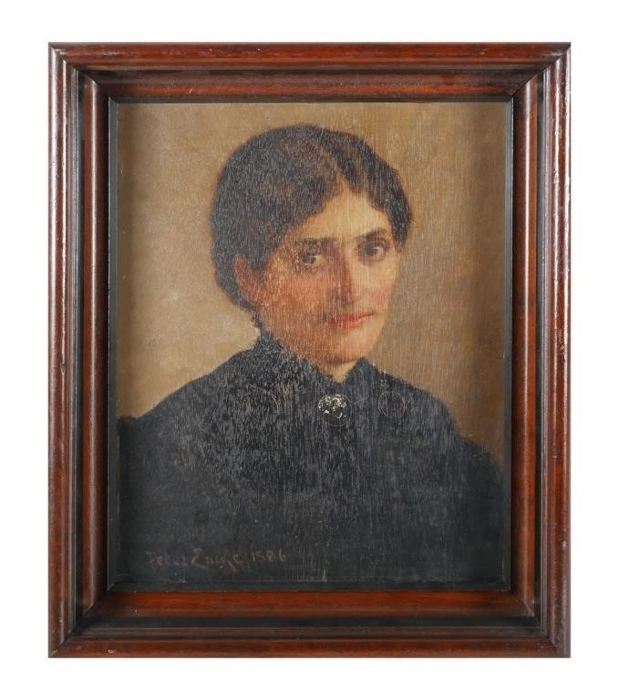 Appraisal: Oil on wood panel portrait of a woman by Fedor