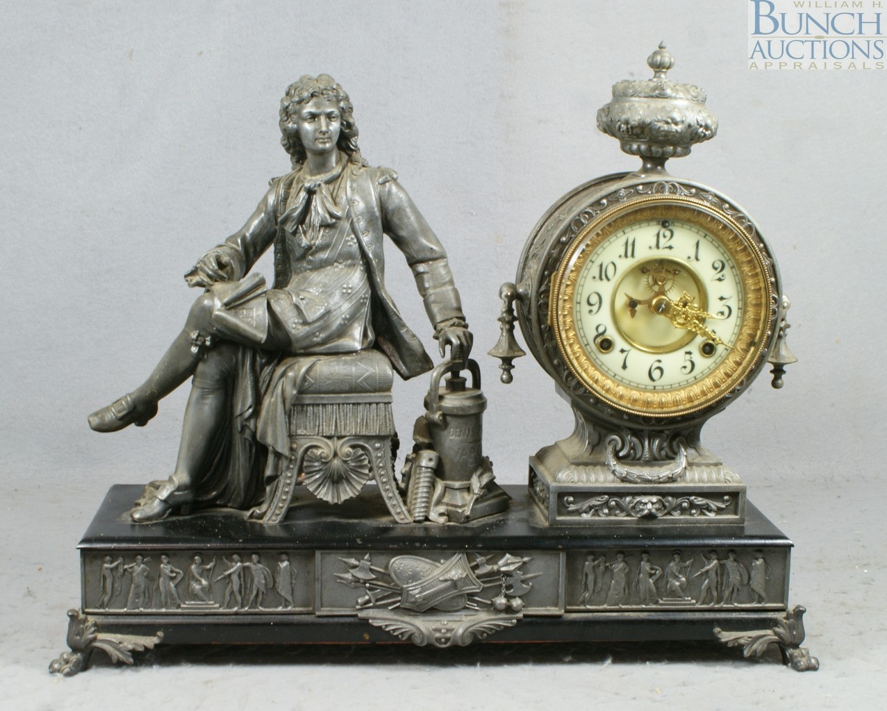 Appraisal: Ansonia Denis Papin white metal figure clock pewter color finish