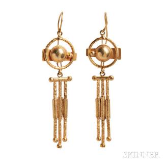 Appraisal: kt Gold Earrings with hammered batons dwt lg in Estimate