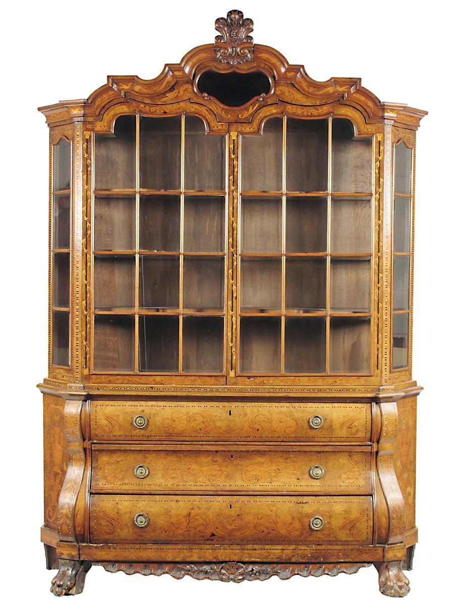 Appraisal: A Dutch walnut and marquetry display cabinet