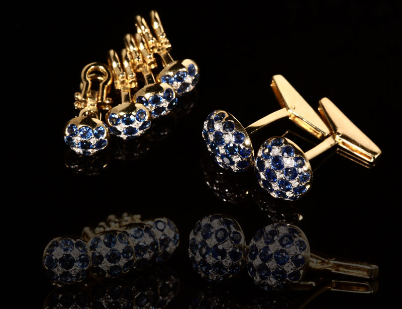 Appraisal: An K yellow gold sapphire and diamond dress set Including