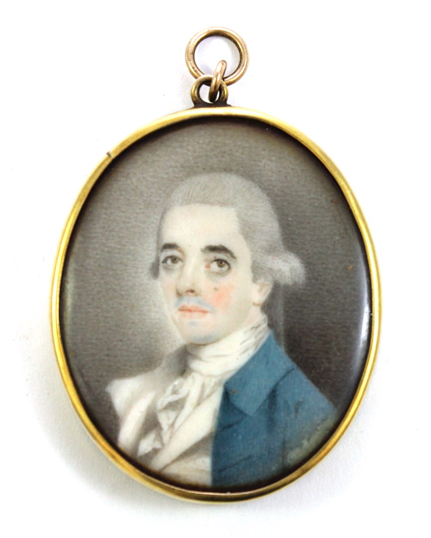 Appraisal: An oval portrait miniature of a gentleman with grey hair