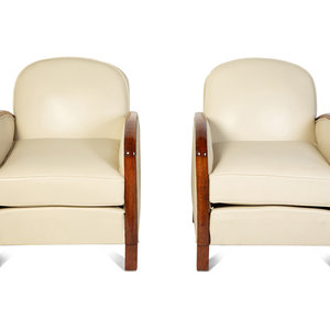 Appraisal: A Pair of Art Deco Rosewood and Leather Lounge Chairs