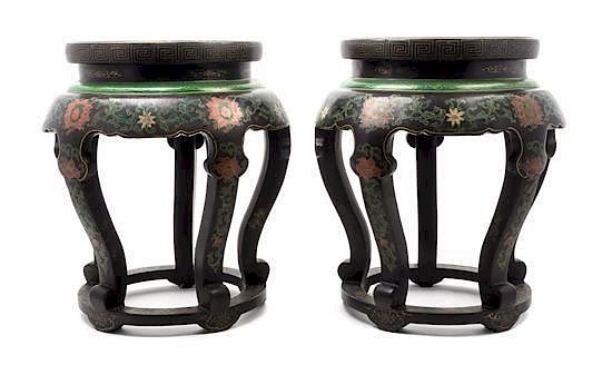 Appraisal: A Pair of Cloisonne Inset Gilt and Black Lacquered Wood