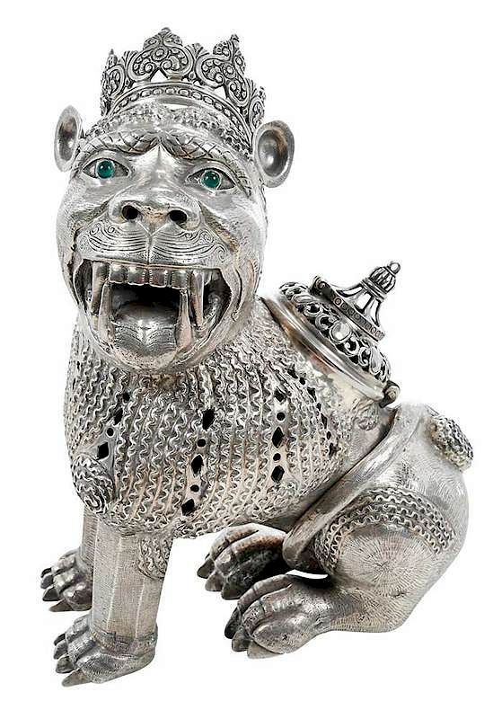 Appraisal: Spanish Colonial Silver Lion Pomander probably th th century figural