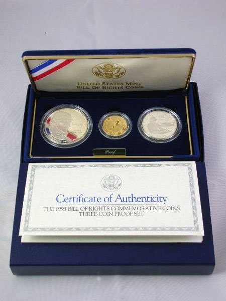 Appraisal: Bill of Rights three coin proof set with gold piece