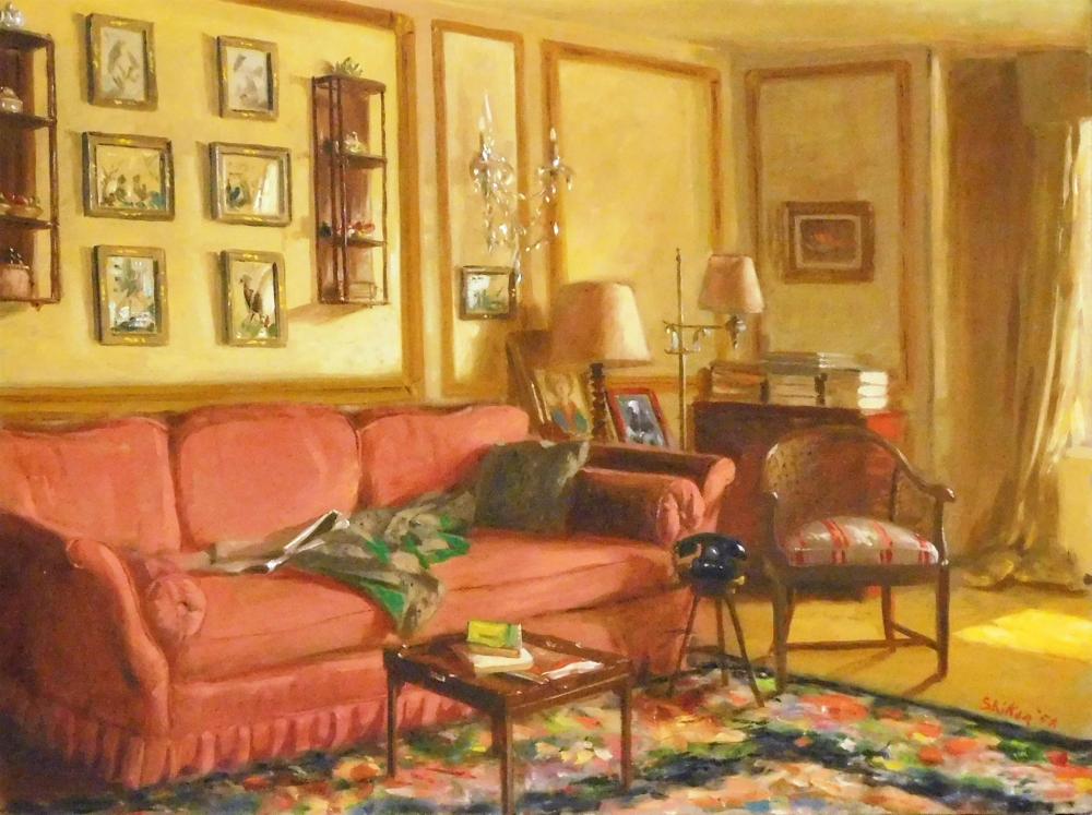 Appraisal: Aaron Abraham Shikler American - Room Interior with Red Sofa