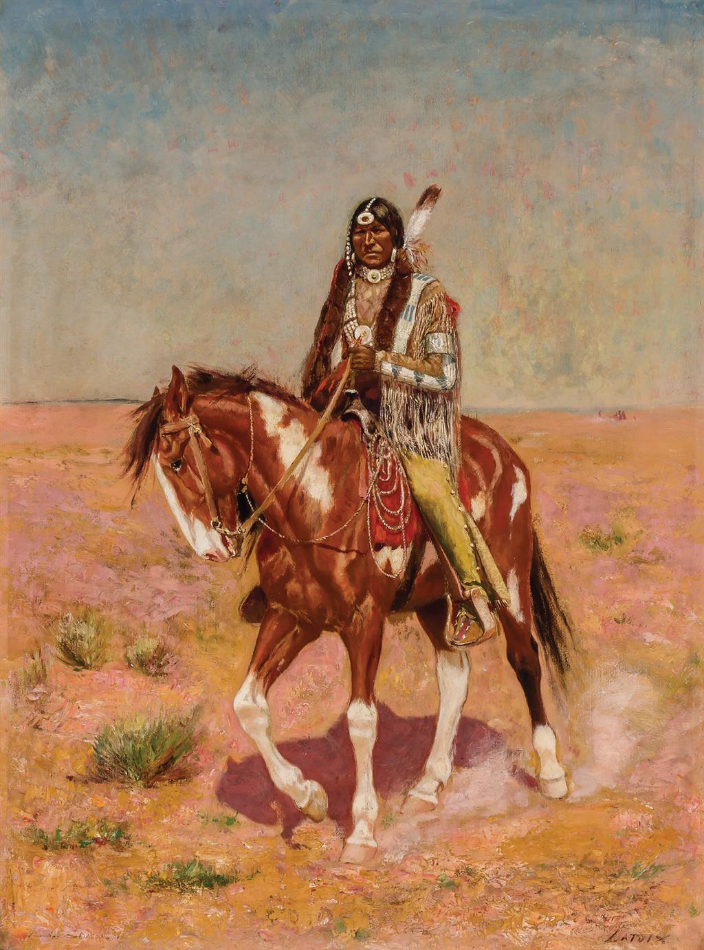 Appraisal: GASPARD LATOIX British American - Native American on Horseback oil