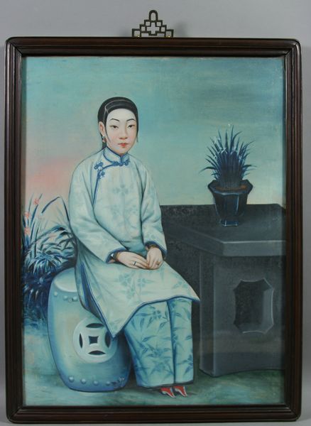 Appraisal: th Century Chinese Export painting of girl seated on garden