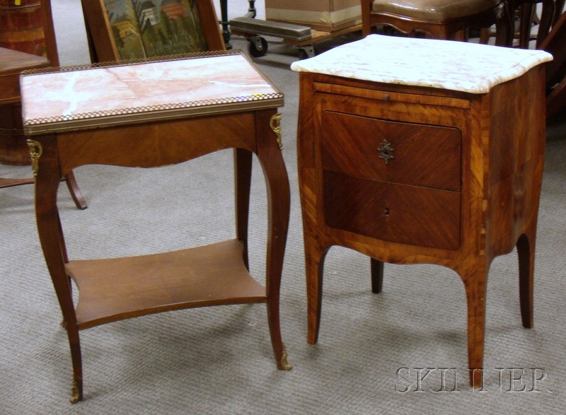 Appraisal: Small Louis XV Style Marble-top Veneer Three-Drawer Commode and a