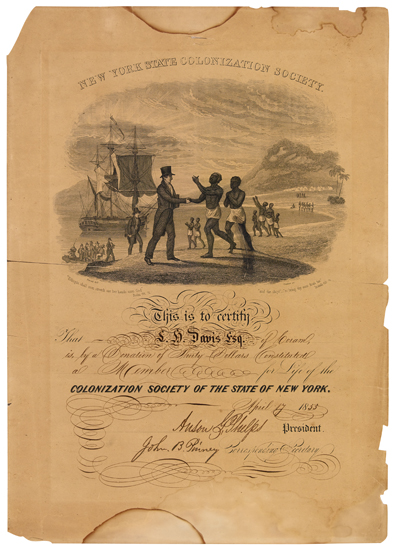 Appraisal: SIGNED BY ANSON G PHELPS AS PRESIDENT SLAVERY AND ABOLITION