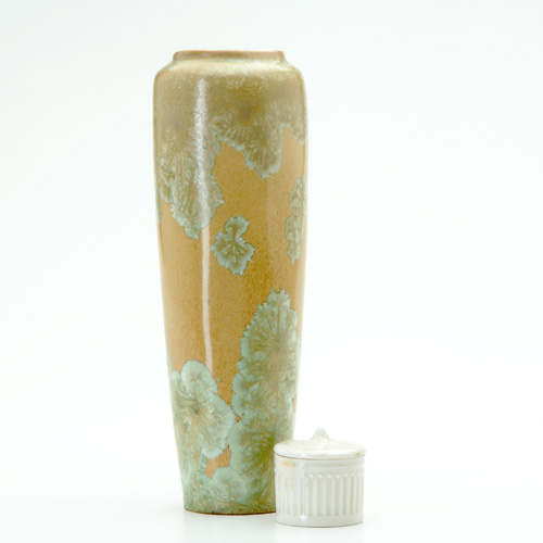 Appraisal: UNIVERSITY CITY Two porcelain vessels a tall vase with celadon