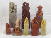 Appraisal: A group of eight Chinese hardstone seals two with hardstone