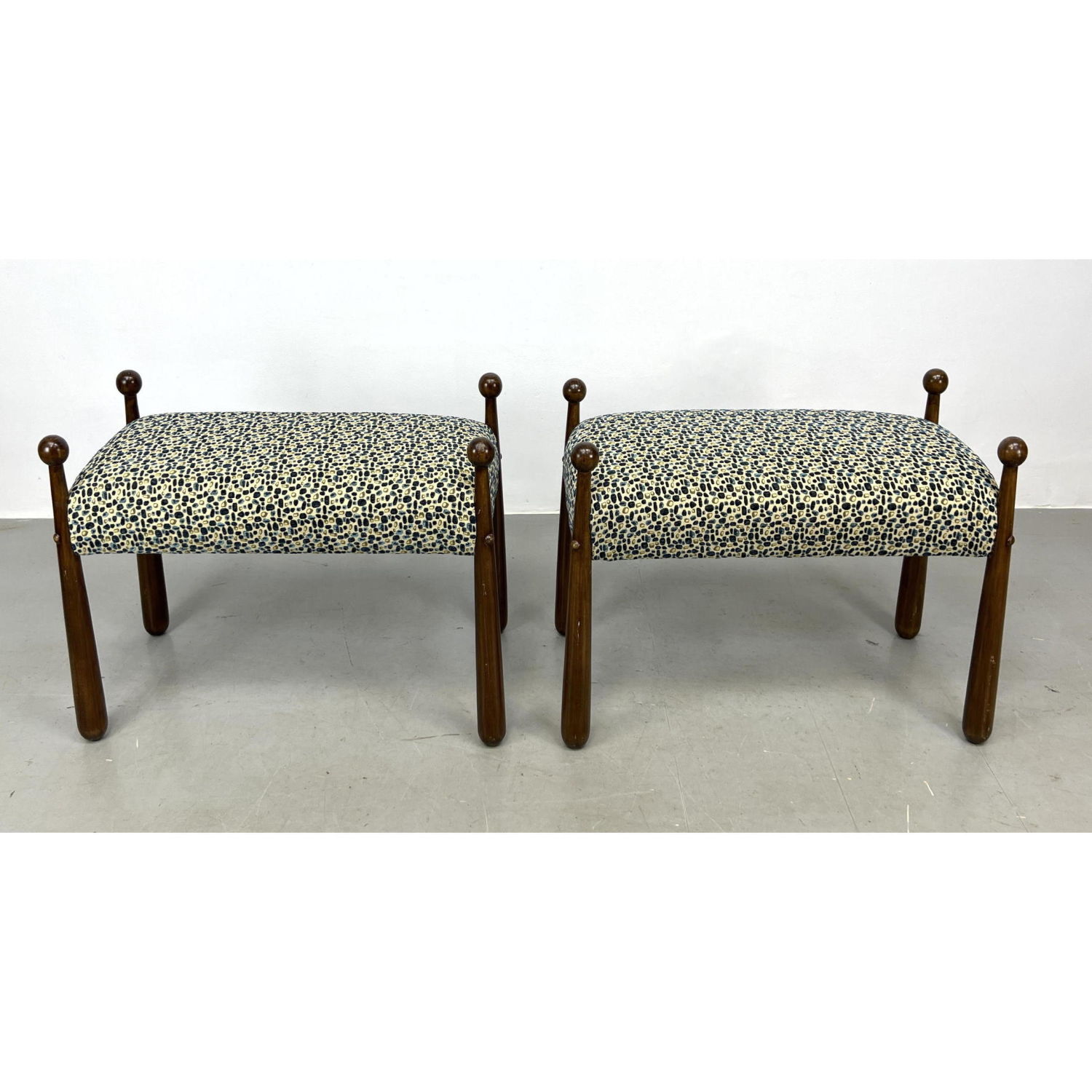 Appraisal: Pair Jean Royere style Drumstick Leg Stool Benches Not vintage