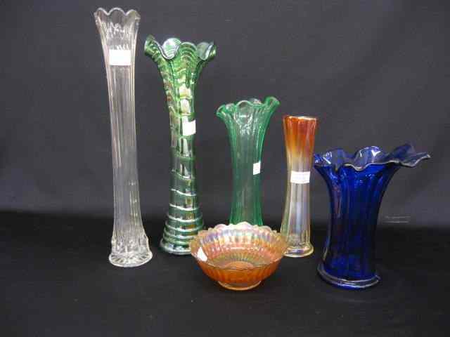 Appraisal: pcs Carnival Glass cobalt marigold green clear vases plus a