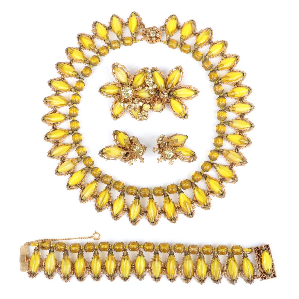 Appraisal: MIRIAM HASKELL PC PARURE COLLAR NECKLACE BRACELET BROOCH EARRINGS WITH