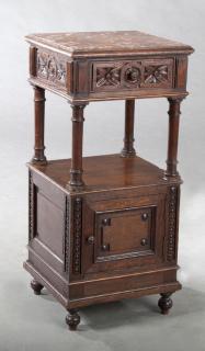 Appraisal: French Henri II Style Carved Oak Marble Top Nights French