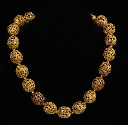 Appraisal: PERSIAN FILIGREE GOLD BEAD NECKLACE in Provenance Property from the