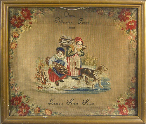 Appraisal: American pictorial needlework inscribed Olevia Rebecca Parker Lombard Street School