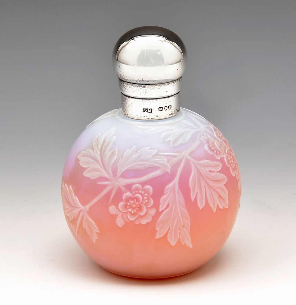 Appraisal: Thomas Webb cameo glass peach blow perfume bottle Thomas Webb