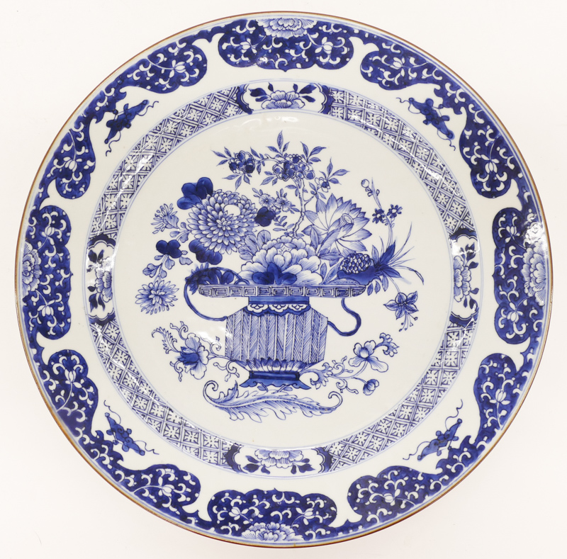 Appraisal: Chinese Kangxi ''Flower Basket'' Blue White Porcelain Charger ''x ''