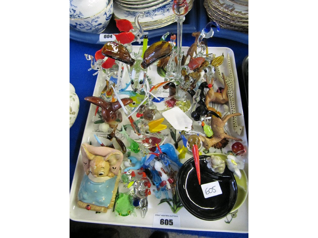 Appraisal: Tray lot of mainly glass animal figures Wade ashtrays etc