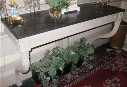 Appraisal: Neoclassical style white painted marble top console table th century