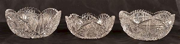 Appraisal: American Brilliant Cut Colorless Glass Bowls Three Various American Brilliant