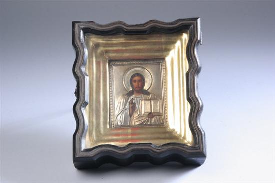 Appraisal: RUSSIAN SILVER AND WOOD CASED ICON OF THE LORD ALMIGHTY