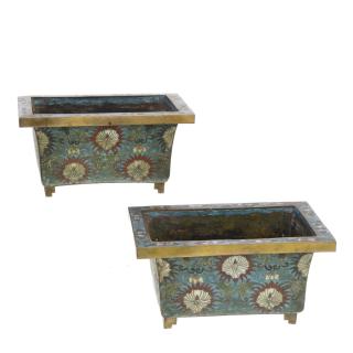 Appraisal: Pair Chinese cloisonne footed jardinieres Pair Chinese cloisonne footed jardinieres