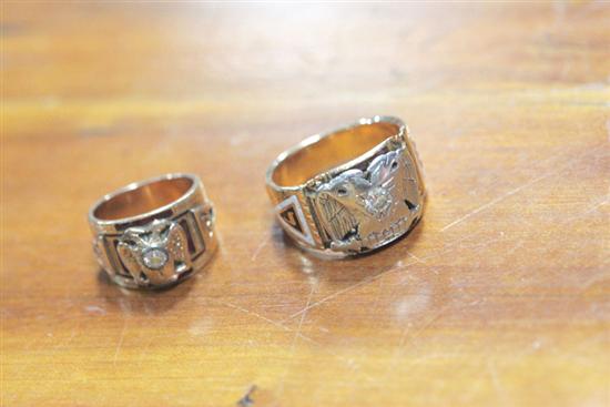 Appraisal: TWO MASONIC RINGS Both with diamonds One marked '' K''