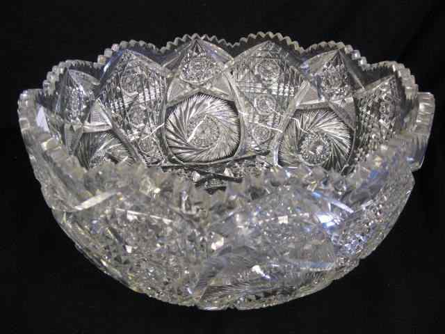 Appraisal: Enormous Cut Glass Punchbowl brilliant period pinwheel starburst cross-hatching ''